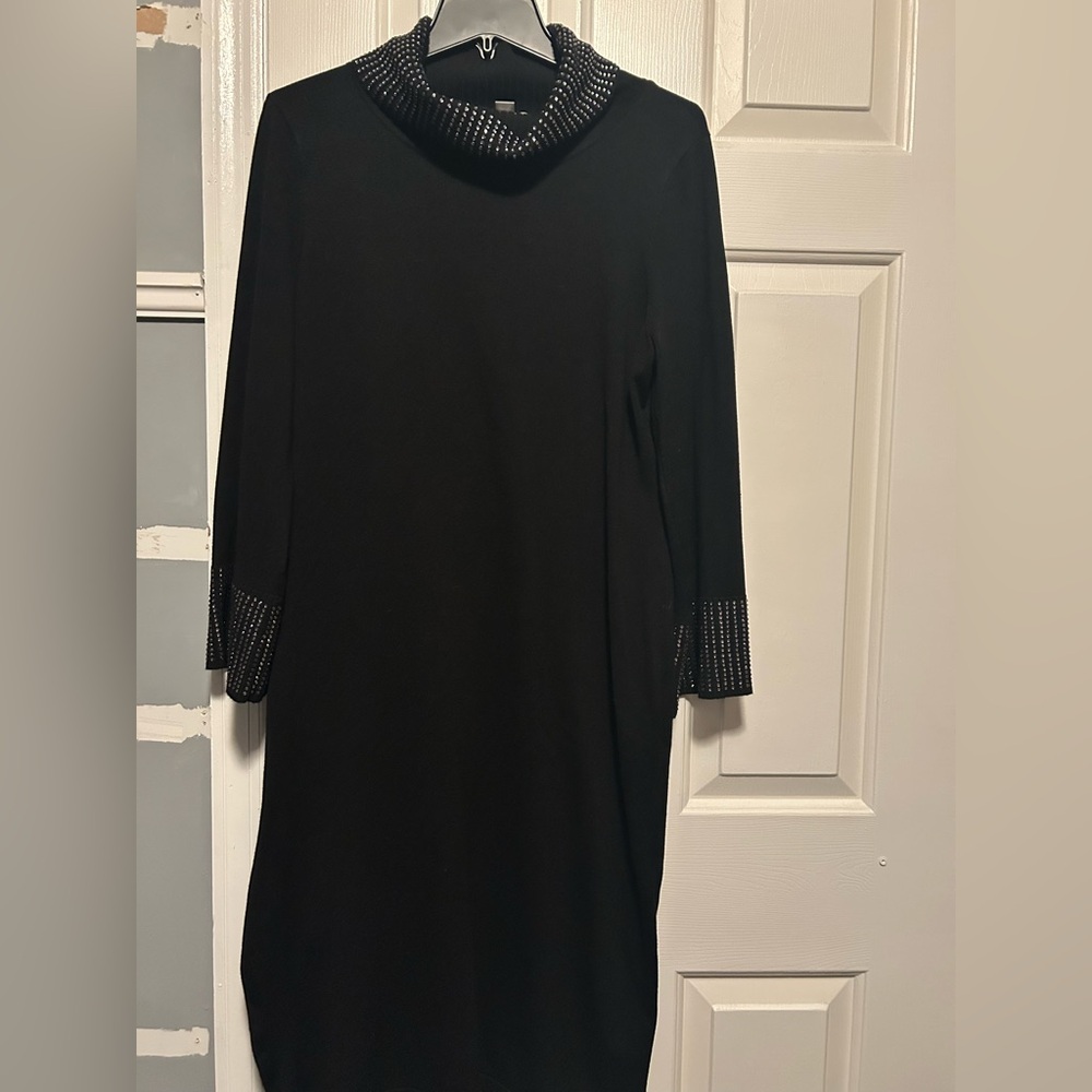 Calvin Klein Black Dress with Embellished Cuffs